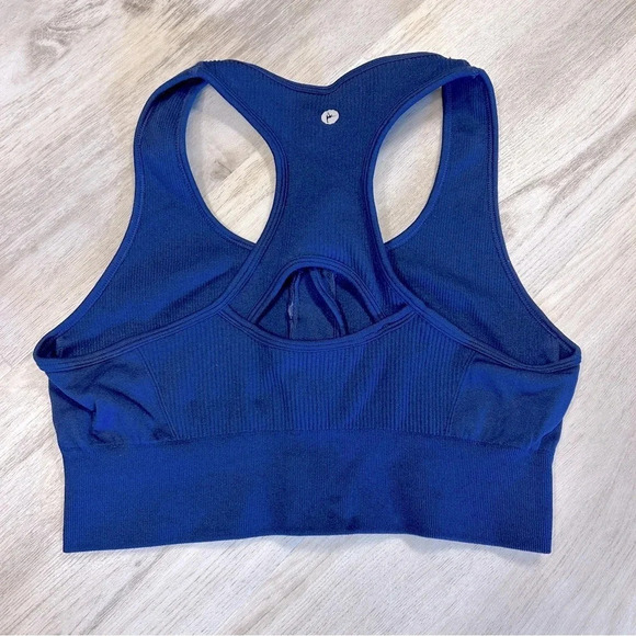 90 Degrees by Reflex Royal Blue Zipper Front Athletic Performance Sports Bra Top - Picture 2 of 3